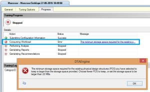 Workload Failed in Database Engine Tuning Advisor