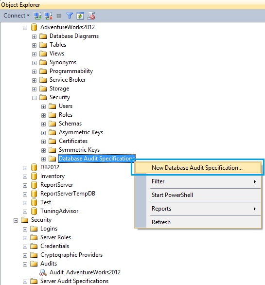 Create New Database Audit Specification