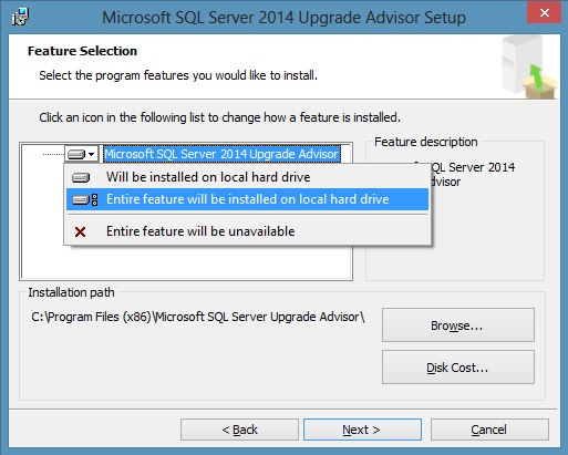 Feature Selection in Upgrade Advisor