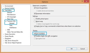 Display Line Numbers in SQL Server Query Editor Window